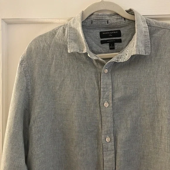 Men’s Banana Republic Linen Blend Grey Button Down Shirt | Size L - Picture 3 of 7